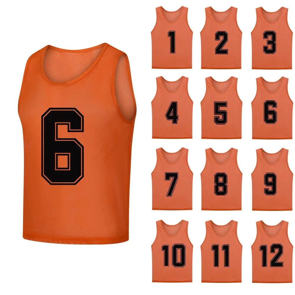 12 PCS Adults Soccer Pinnies Quick Drying Sports Vest Youth Sports Basketball Football Team Jerseys Training Numbered Top Suit - WILKYs