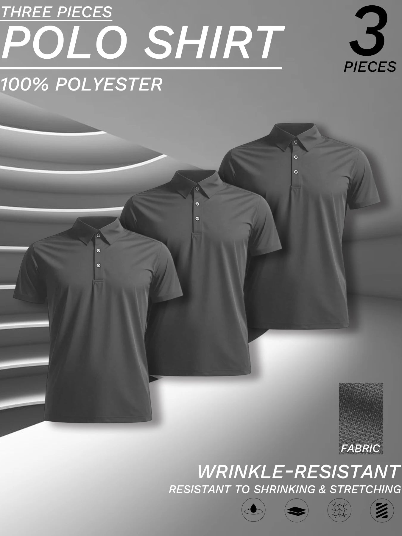 3 pcs set, men's polyester polo shirts, soft and comfortable, many colors available, suitable for daily wear - WILKYs
