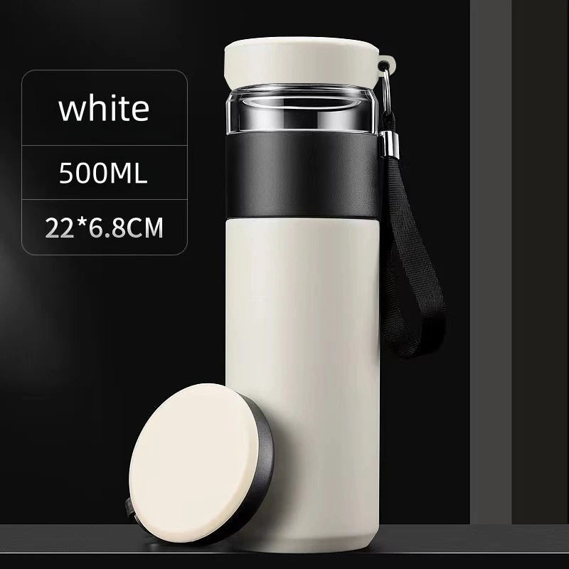 500ml Tea Infuser Vacuum Flask Stainless Steel Insulated Cup with Independent Tea Storage Handle Travel Mug Business Cup Gifts - WILKYs