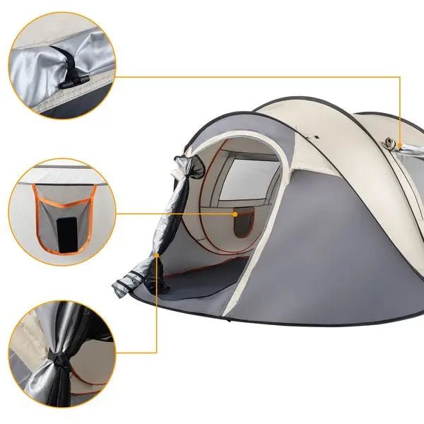 Camping Tent Boat Speed Open 3 - 4 People Coffee Fiber Pole Polyester Fabric 110.24*39.37*47.24 inch Family/Friends Party Camping - WILKYs