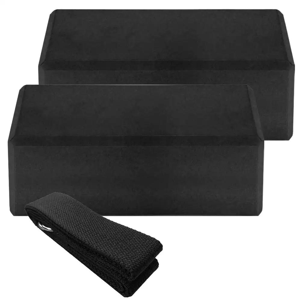 Indoor 2pcs EVA Yoga Blocks 1pcs Cotton Yoga Strap Stability Blocks Strap Set for Yoga Pilates Meditation Indoor Exercise - WILKYs
