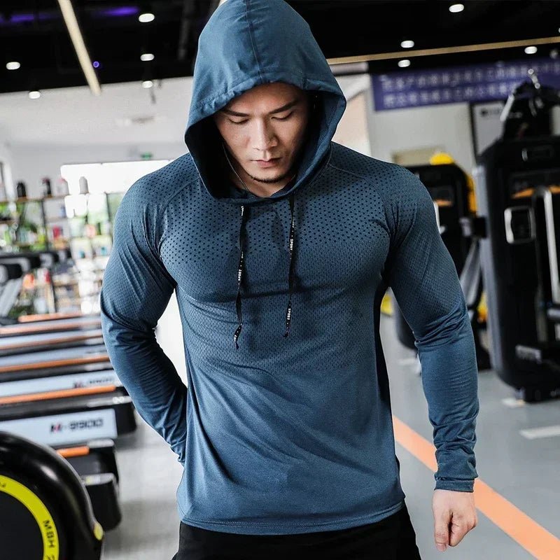 Mens Fitness Tracksuit Running Sport Hoodie Gym Joggers Hooded Outdoor Workout Athletic Clothing Muscle Training Sweatshirt Tops - WILKYs