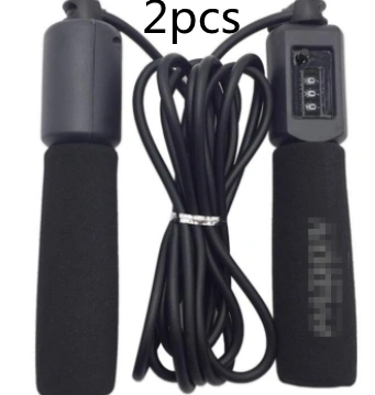 Rope skipping fitness rope with black foam handles and digital counter.