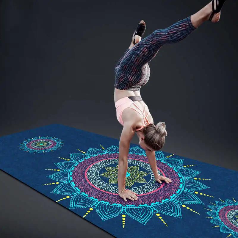 Yoga mat with geometric pattern for beginner fitness, non-slip rubber, 183x80cm, 6mm thick, midsummer light year color.