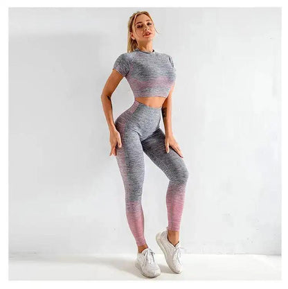 Elastic fitness sports yoga clothes in quick-drying striped pattern.