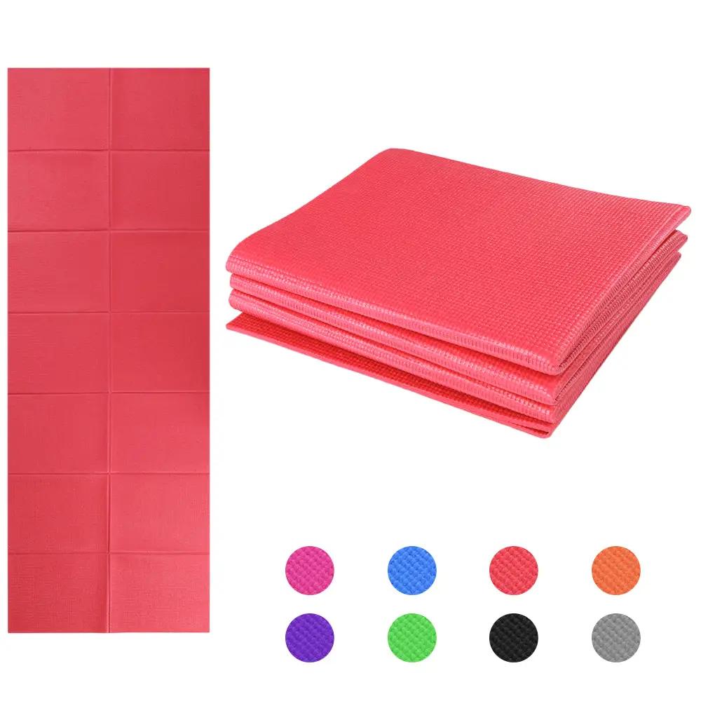 Non-slip 3-fold yoga mat in various colors for gymnastics and fitness.