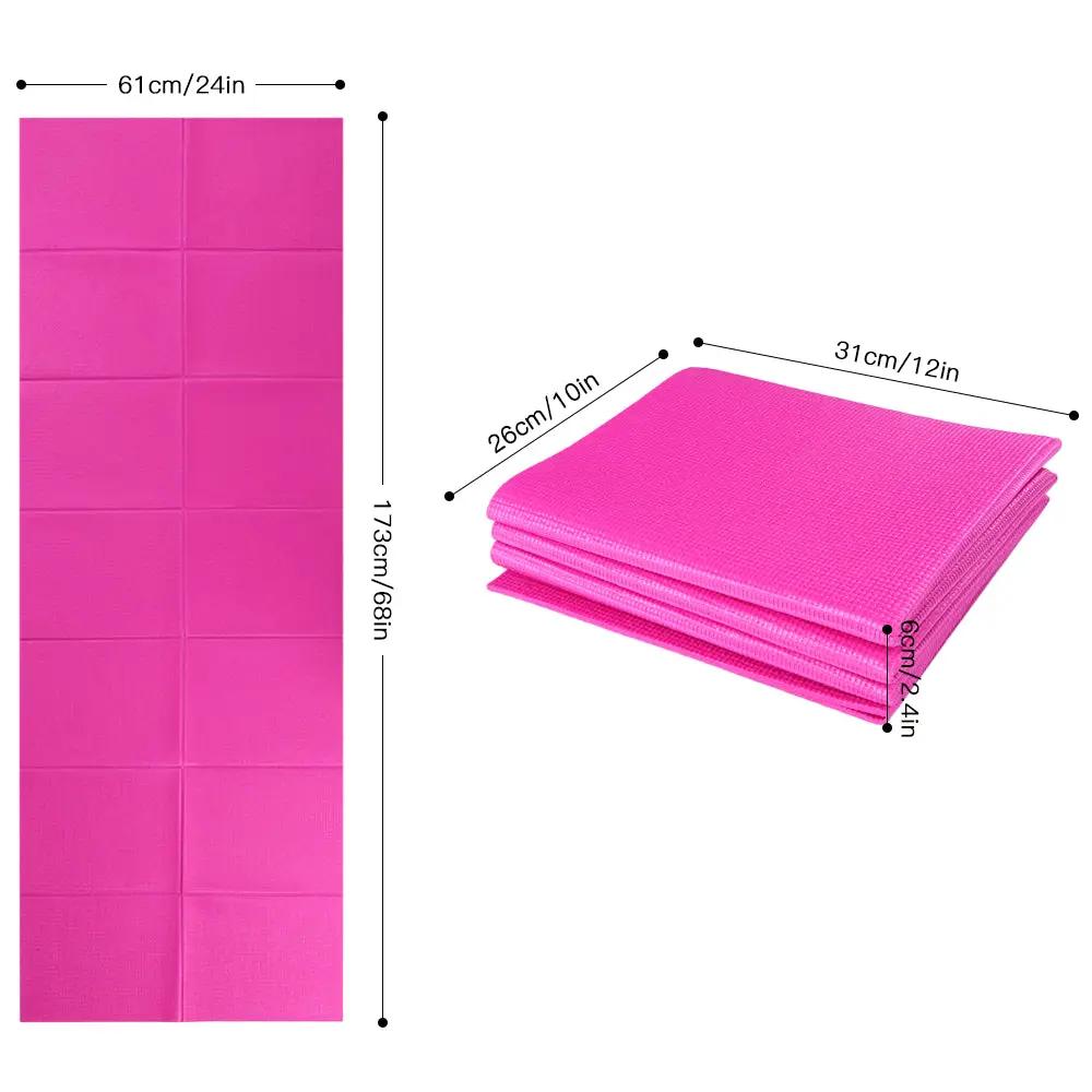 Non Slip Yoga Mat, 3 Folding Gymnastics Mat, Fitness Exercise Pad, Pink, Dimensions 173x61x0.4cm, Foldable Design.