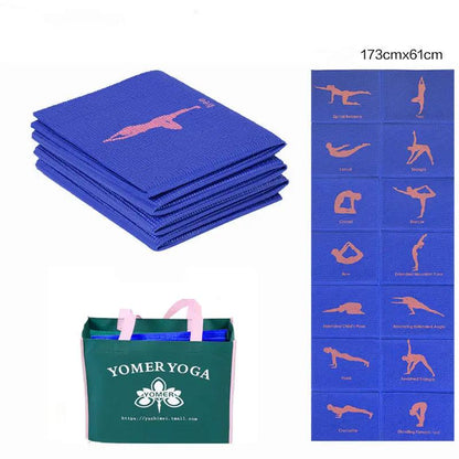 WILKYs0Foldable and portable yoga mat
 Material: PVC
 
 Patterns: geometric patterns
 
 Features: foldable and portable
 
 Category: Yoga Mat
 
 Function: antiskid ultra thin small mini thickening
 
 Ap