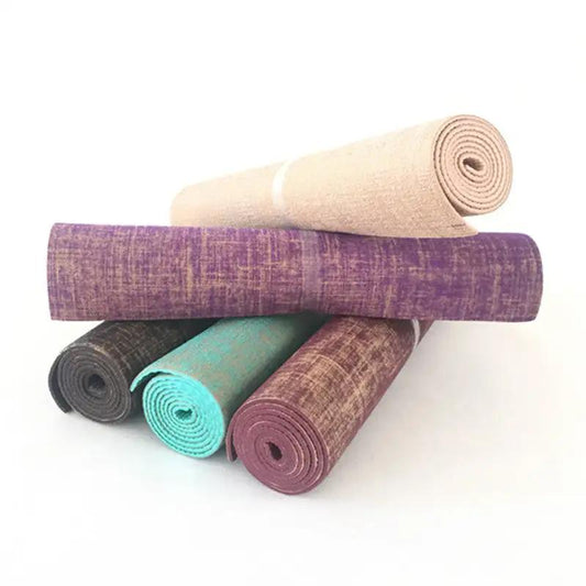 WILKYs0Sackcloth yoga mat
 Material: Jute + PVC
 
 Thickness: 5 (mm)
 
 Custom processing: Yes
 
 Product Category: Yoga Mat
 
 Applicable scenarios: fitness equipment, sports trends, fitnes