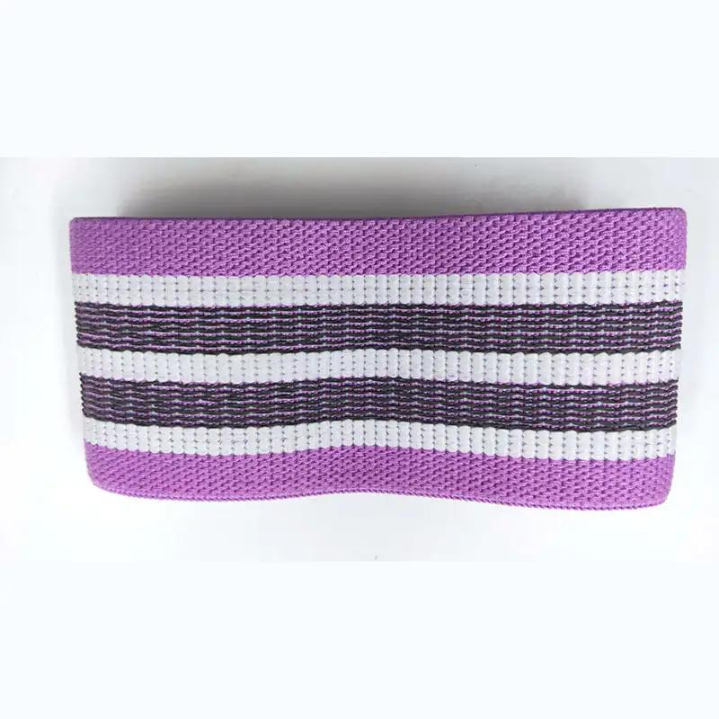 Yoga fitness lift up beautiful buttocks elastic band in purple and white, made of polyester cotton, latex silk, and elastic silk.