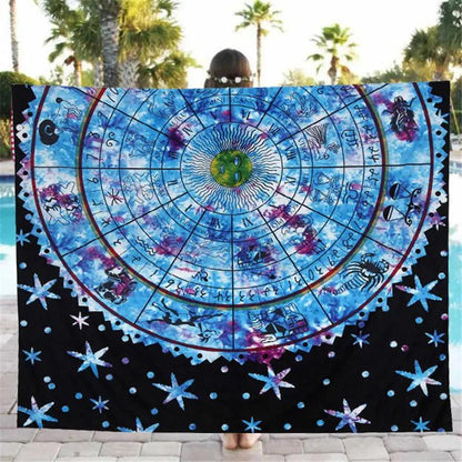 Colorful yoga mat with celestial design, ideal for stability and comfort in yoga practice.