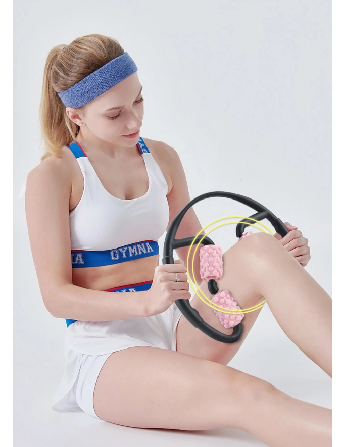 WILKYs0Multifunctional Muscle Massager Relaxation Roller Ring Clamp Yoga Body
 Overview
 
 Stimulate blood circulation, relax your body, and make the skin smoother.
 
 Release myofascial trigger points, reduce muscle soreness, tightness, rub 