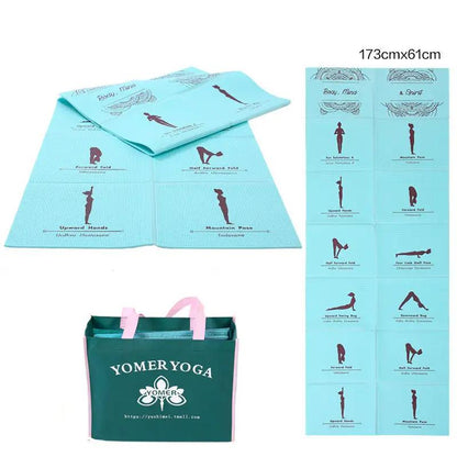 WILKYs0Foldable and portable yoga mat
 Material: PVC
 
 Patterns: geometric patterns
 
 Features: foldable and portable
 
 Category: Yoga Mat
 
 Function: antiskid ultra thin small mini thickening
 
 Ap