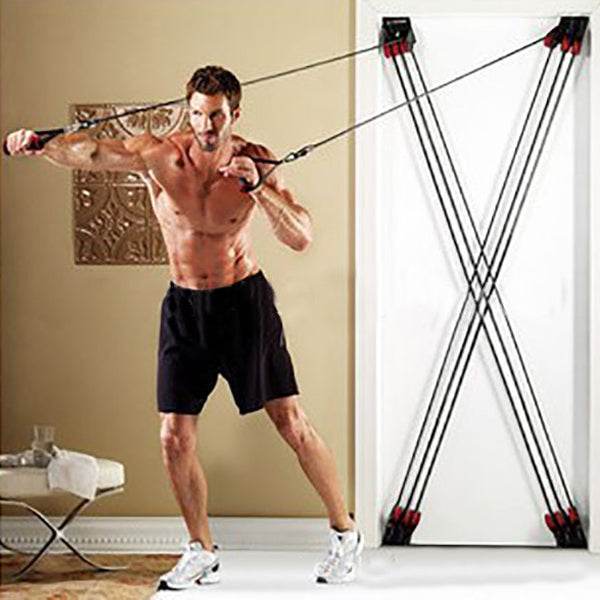 WILKYs0Home Fitness Unit Door Multi-function Door tensioner
 Product Name: Multifunctional Door Exerciser
 
 (Product material: steel pipe, iron, latex rope and ABS plastic)
 
 Pull rope combination contains:
 
 1. 2 sets of