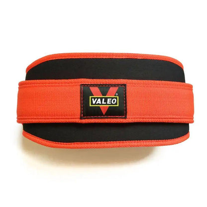 Nylon fitness belt for weightlifting, red and black design.