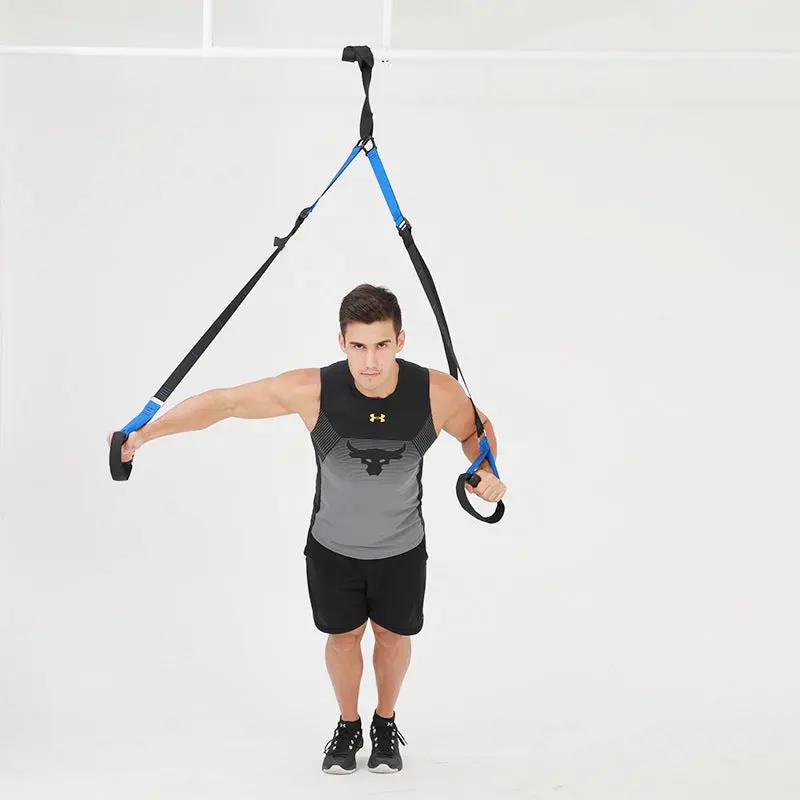 WILKYs0Multifunctional fitness tension band
 Product name: Hanging training belt
 
 Configuration: main rope * 2 extension belt * 1 door buckle * 1 manual * 1 set of cloth bag * 1
 
 Material: nylon webbing, 