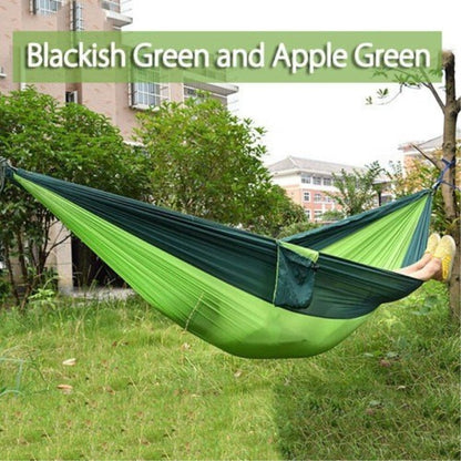 WILKYsHammockBackpacking Hammock - Portable Nylon Parachute Outdoor Double Hammock
Overview - Made of 210T parachute nylon fabric, portable and durable - Weight capacity is within 150kg, suitable for one person - Easy to be cleaned and dry quickly