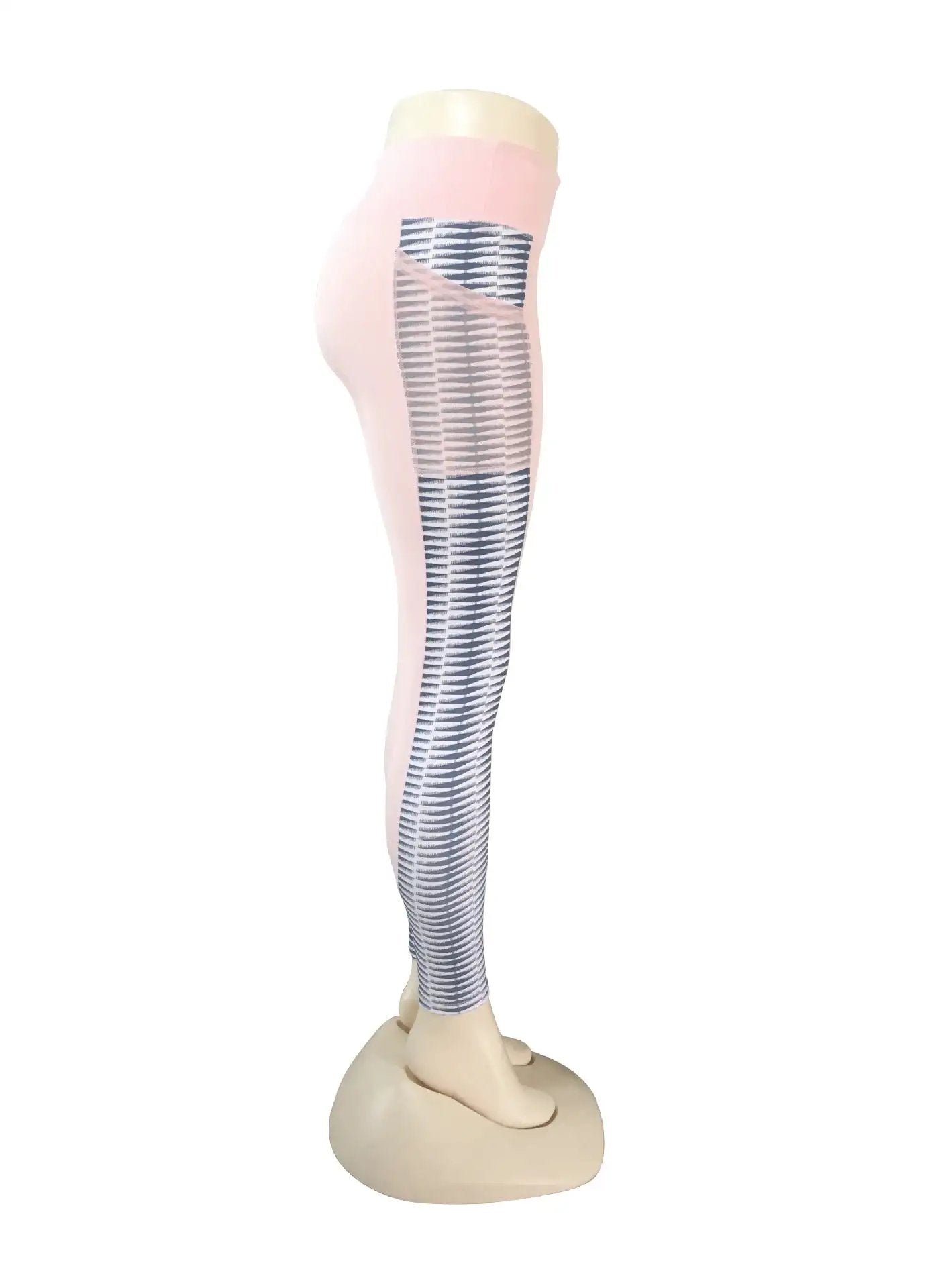 Yoga running fitness pants in pink with striped side design, made from hemp blend fabric.