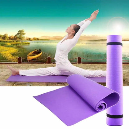 Purple non-slip yoga mat with superior grip and cushioning, ideal for stability during yoga practice.