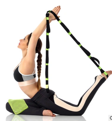 Yoga Stretch Strap Elasticity Yoga Strap with grip loops in use for flexibility and progress tracking.