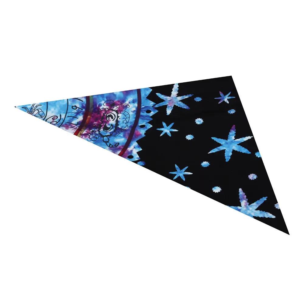 Blue and black yoga mat with star pattern, non-slip surface for stability.