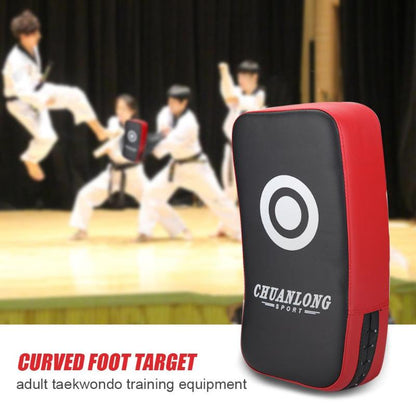 WILKYs0Adult Taekwondo Training Equipment Foot Target
 Features:
 
 Upgraded PU, tear resistance.
 
 Durable, wear-resistant and explosion-proof.
 
 
 Specification:
 
 Material: PU + thick lining
 
 Color: red/blue
 
