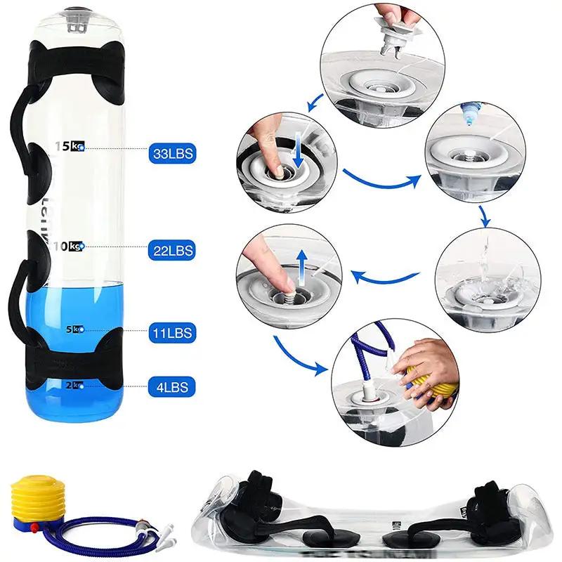 WILKYs0Portable Weight Bearing Fitness Adjustable Water Bag
 
 
 Overview:
 
 


 1. Turn on the faucet, and put 1/3 water into the bag at first.
 
 2. Use the inflator to pump up the bag.
 
 3. Verify the air tightness.
 
 