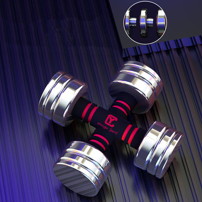 Stainless steel fitness equipment with electroplating dumbbell and foam handle.