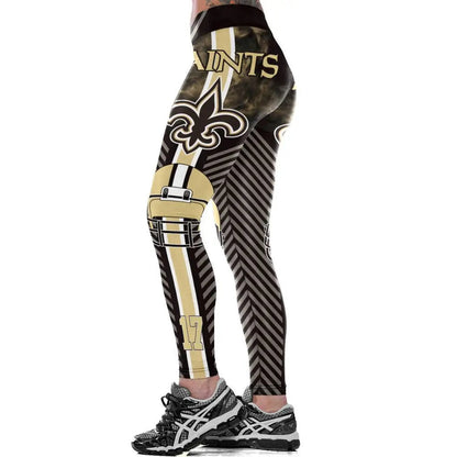 Yoga high waist fitness leggings with graphic design, polyester material.