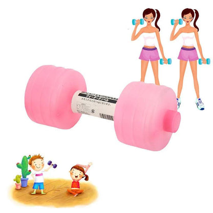 Body Building Water Dumbbell Weight for fitness, doubles as a water bottle, pink.