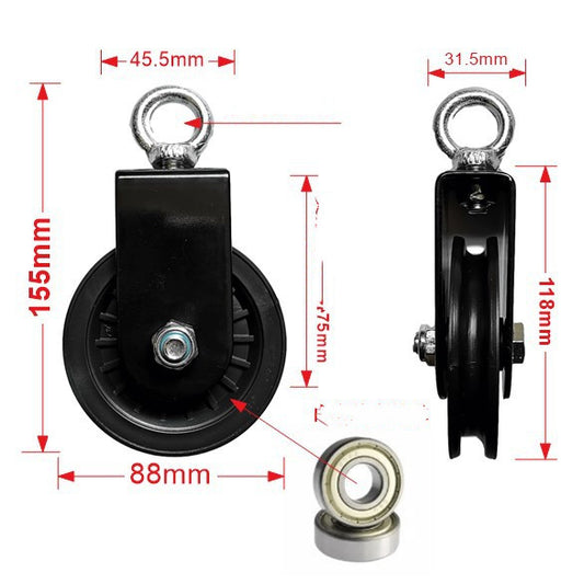 WILKYs0Fitness Equipment Bracket Pulley Mute Hanging Wheel
 Product information:
 


 Material: plastic, metal
 
 Applicable scene: fitness equipment, fitness and body


 
 
 


 Size information:
 

Size:155*88

 


 Style