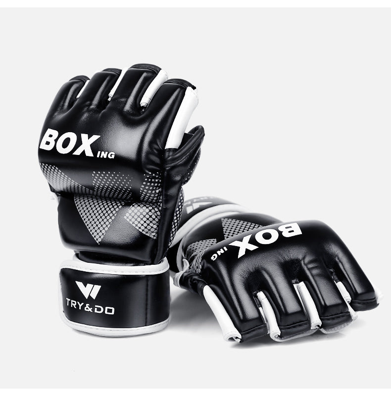 WILKYs0Boxing Gloves Male Half-Finger Training Free Boxing Gloves Mma Sanda F
 Product information


 Brand: TRY&amp;DO
 
 Product name: boxing gloves BOXING 4
 
 Material: polyurethane, explosion-proof leather
 
 Size: M, L
 
 Color: black, 