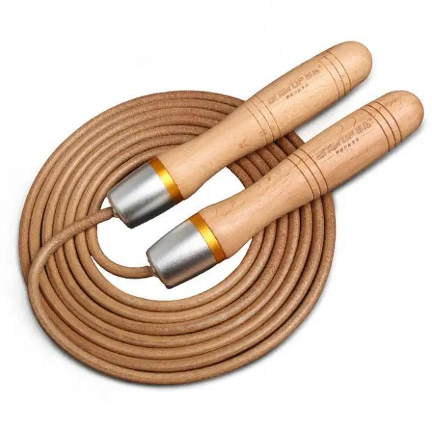 Cowhide adjustable fitness training skipping rope for running and body fitness.