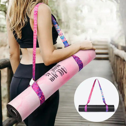 Pure cotton yoga mat strap with colorful gradient design for fitness activities.