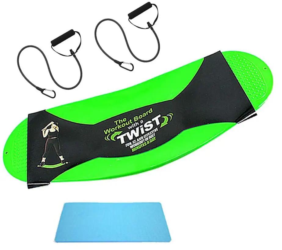 Anti-slip fitness twisting waist training board with drawstrings, green color, for gym and yoga studio.