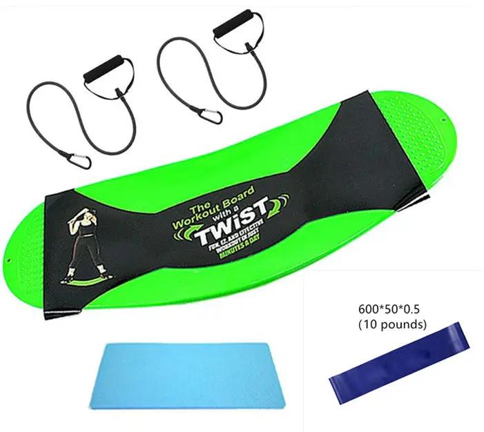 Anti-Slip Fitness Twisting Waist Training Board in green with resistance bands.