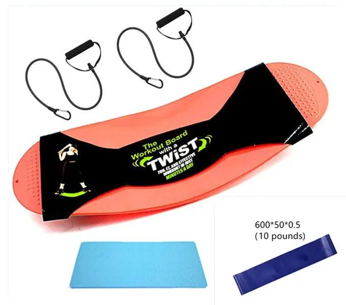 Anti-Slip Fitness Twisting Waist Training Board in orange with resistance bands.