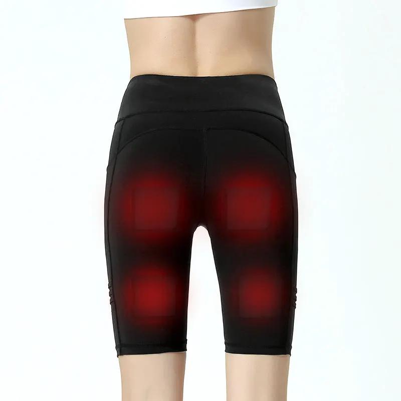 Smart fitness pants with massage function for hip training and yoga, shown in black.