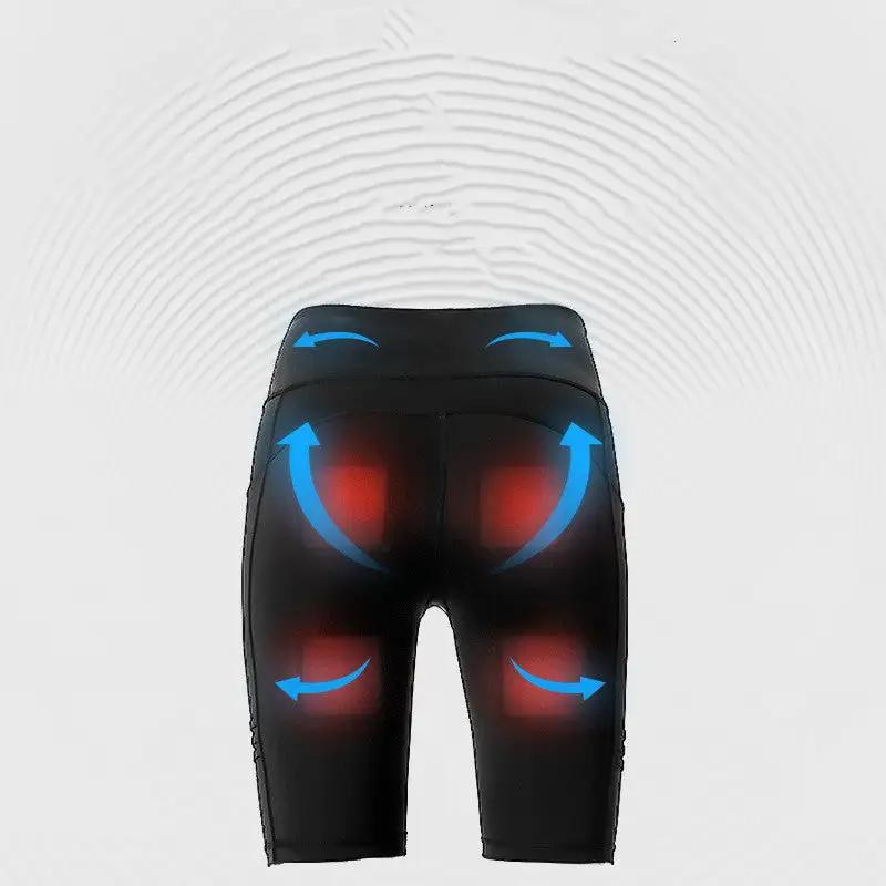 Smart fitness pants with massage functions for hip training and yoga in black, shown in XL size.