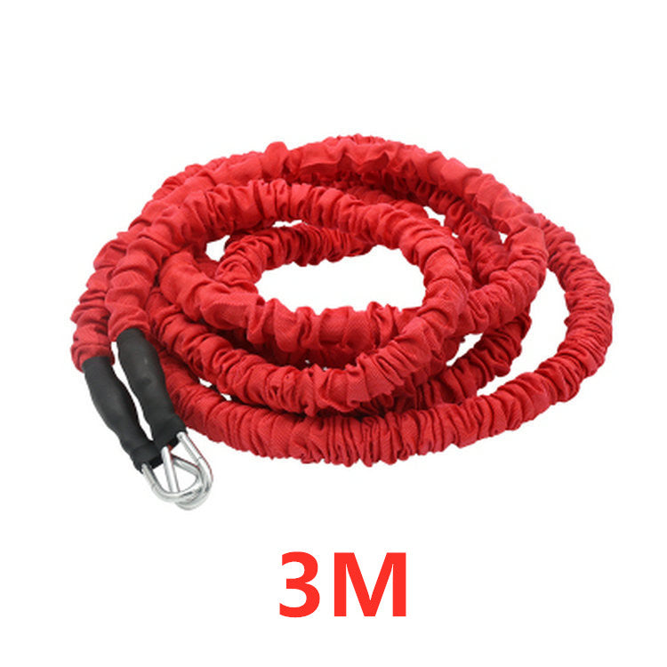 WILKYs0Double resistance band pull pull rope stretch track and field track an
 NAME: Double Explosive Force Trainer
 
 COLOR: Red / Black
 
 MATERIAL: Belt in PP / TUBE rubber / hook
 
 LENGTH: 5 M / 2 M
 
 RUPTURE FORCE: 50LB
 
 


 Packing 