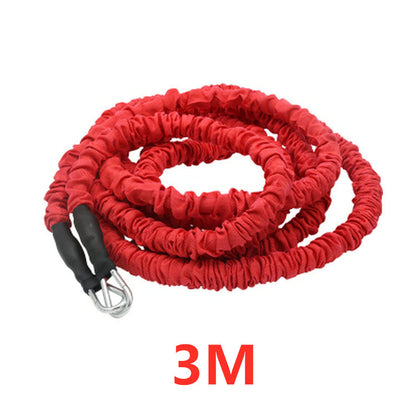 WILKYs0Double resistance band pull pull rope stretch track and field track an
 NAME: Double Explosive Force Trainer
 
 COLOR: Red / Black
 
 MATERIAL: Belt in PP / TUBE rubber / hook
 
 LENGTH: 5 M / 2 M
 
 RUPTURE FORCE: 50LB
 
 


 Packing 