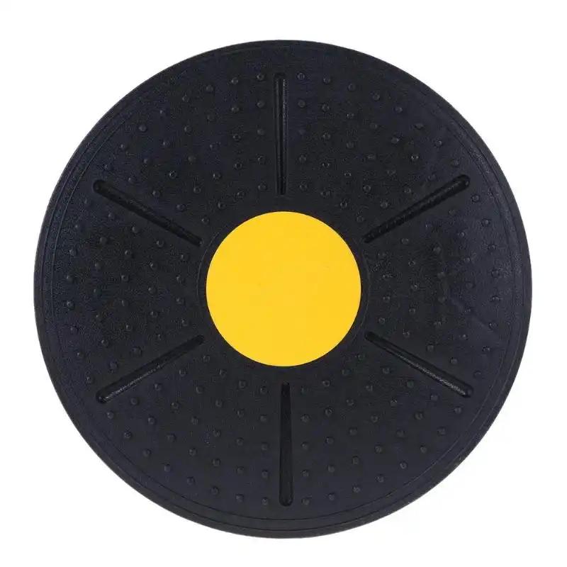 Black yellow fitness balance board made of engineering plastic, size 36x36, ideal for sports and fitness equipment.