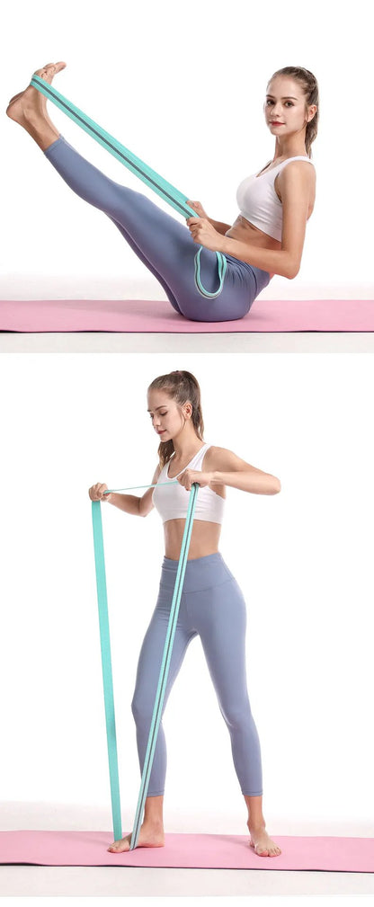 WILKYs0New Yoga Fitness Female Pull Rope
 [Material]: polyester cotton + latex silk
 
 
 [Color]: multicolor
 
 
 [Specifications]: Three sets of one set
 
 
 [Packing]: net bag + manual
 
 

【Size】: 4*200