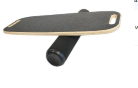 Home fitness balance board with roller for stability exercises.