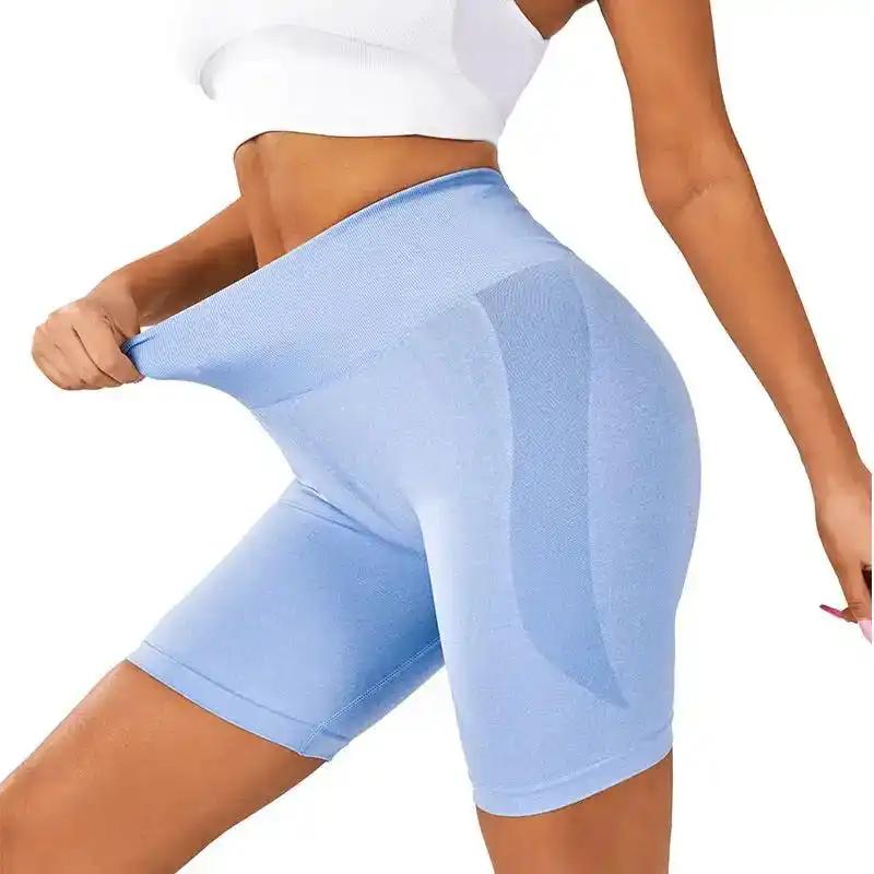 Women's Yoga Shorts Fitness Pants in light blue, ideal for yoga and sports activities.