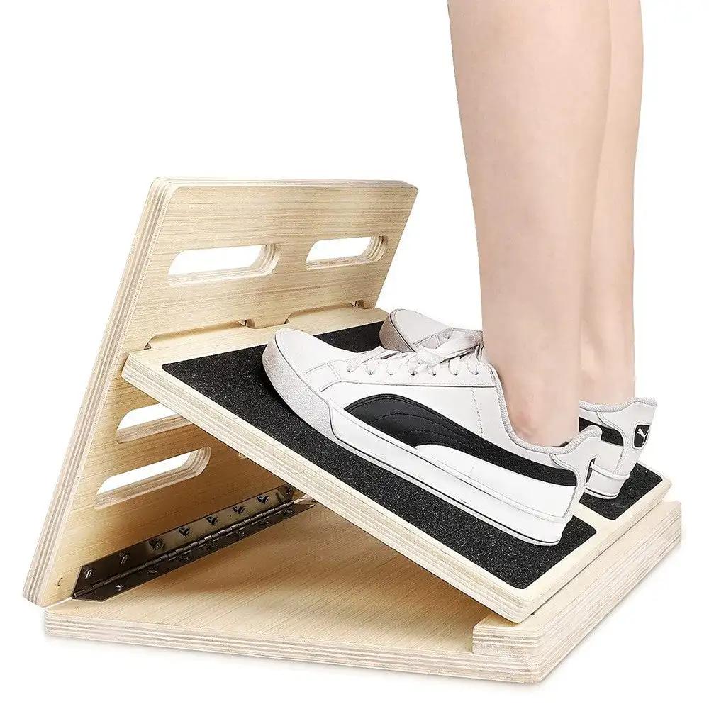 Wooden fitness equipment with adjustable gears for home exercise.