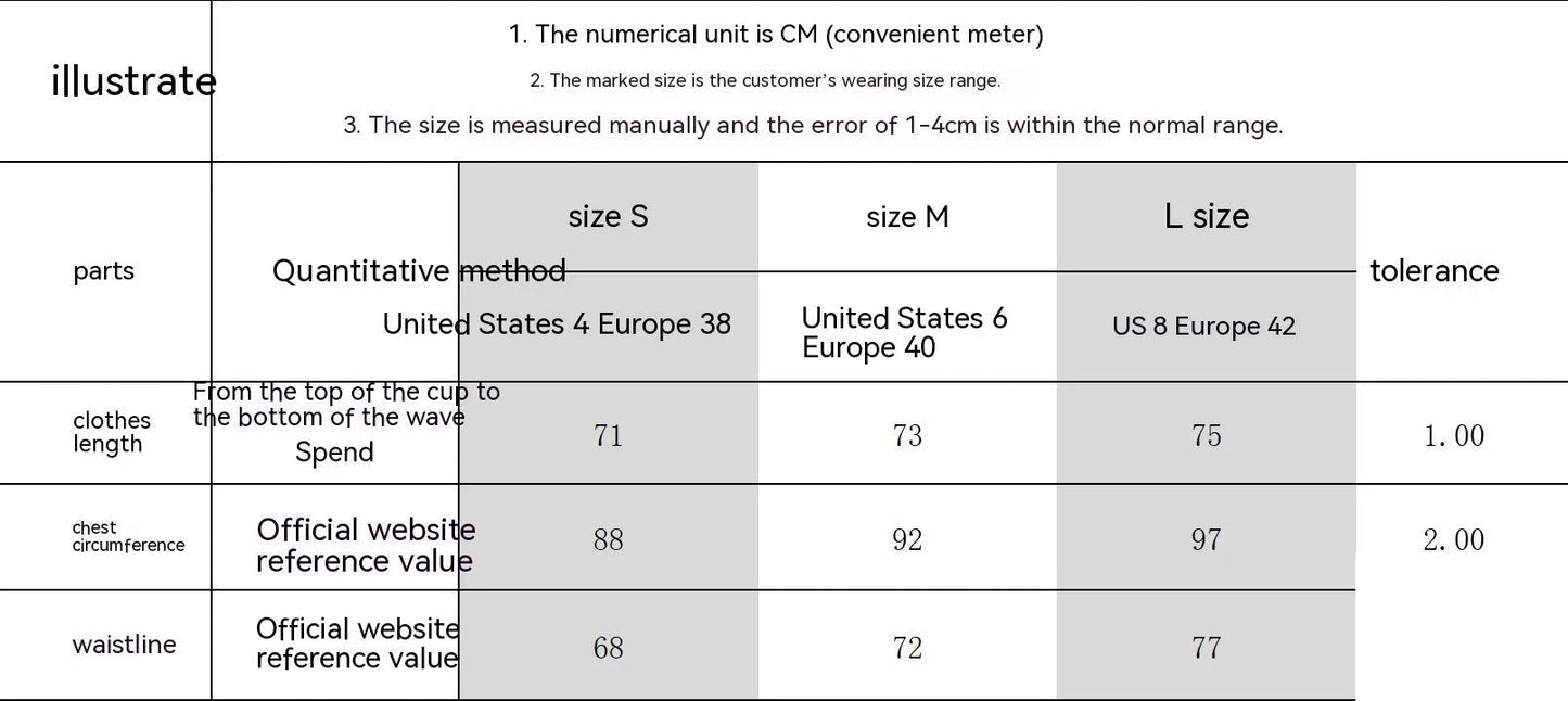 Size chart for Deep V Beach Bikini Lace-up One-piece Swimsuit, available in sizes S, M, L, with measurements in centimeters for clothes length, chest circumference, and waistline.