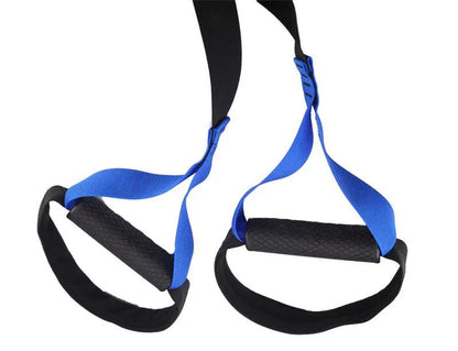 WILKYs0Multifunctional fitness tension band
 Product name: Hanging training belt
 
 Configuration: main rope * 2 extension belt * 1 door buckle * 1 manual * 1 set of cloth bag * 1
 
 Material: nylon webbing, 