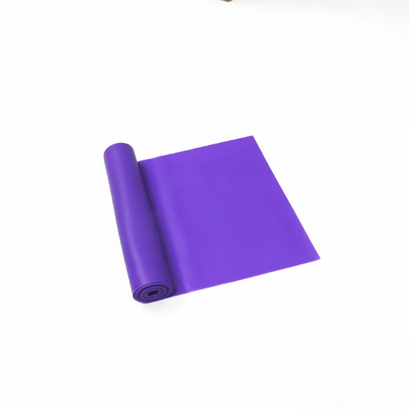 Purple yoga stretch band made of natural latex for fitness and flexibility training.