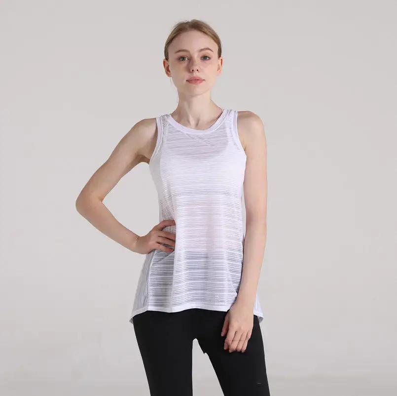 Plain white yoga fitness vest for women, quick-drying, breathable, polyester.